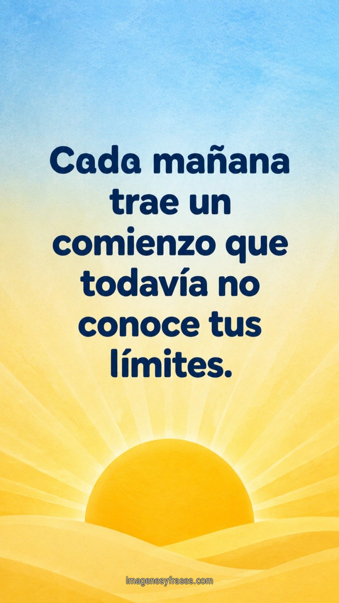 Degradado celeste y amarillo con un sol abstracto, acompañado por una frase positiva de buenos días.