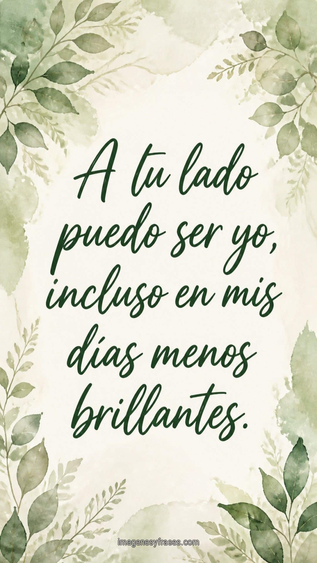 Acuarela verde salvia con hojas en los bordes y una frase manuscrita sobre la confianza en pareja.
