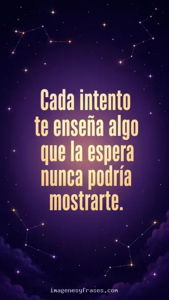 Cielo ilustrado violeta con estrellas y constelaciones doradas que incluye una frase motivacional en letras condensadas color crema.