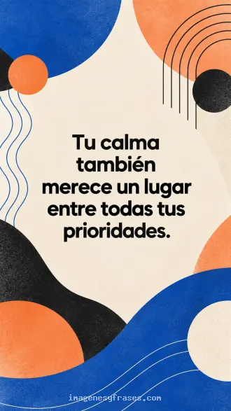 Composición abstracta modernista con círculos, arcos y ondas en azul cobalto, naranja, crema y negro, acompañada por una frase central.
