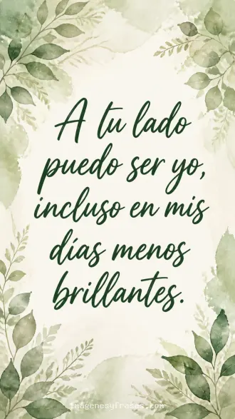 Acuarela verde salvia con hojas en los bordes y una frase manuscrita sobre la confianza en pareja.